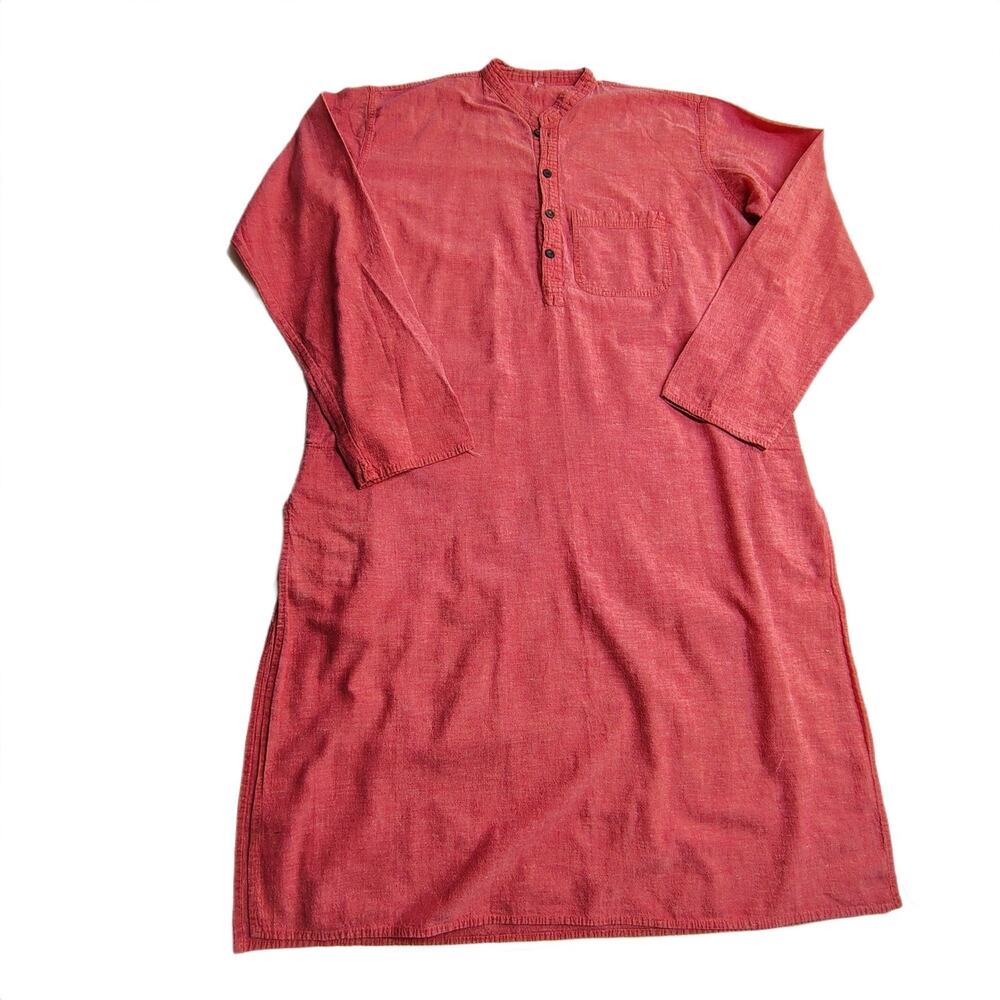Pure Linen Womens Dress Large Tunic Kurta Long Sleeve Pocket Buttoned Collar